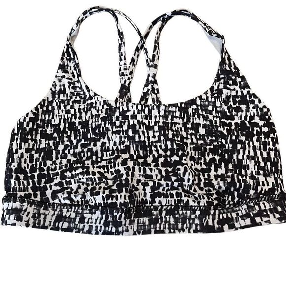 Lululemon Womens Strappy Medium Support CD Energy Bra Black White Size 8
